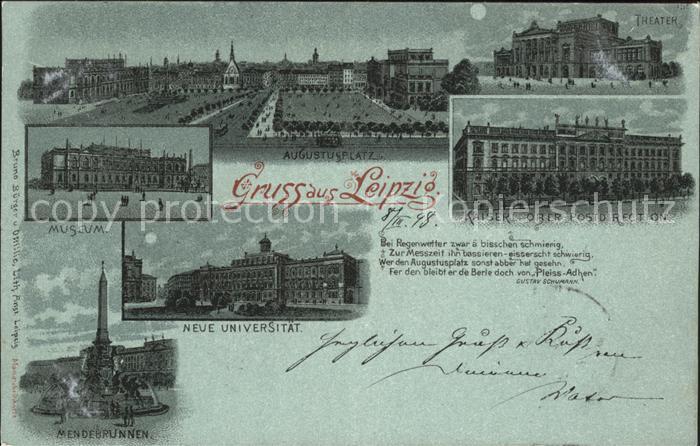 Leipzig Augustusplatz Theater Kaiserl. Oberpostdirektion Universitaet Mendebrunn