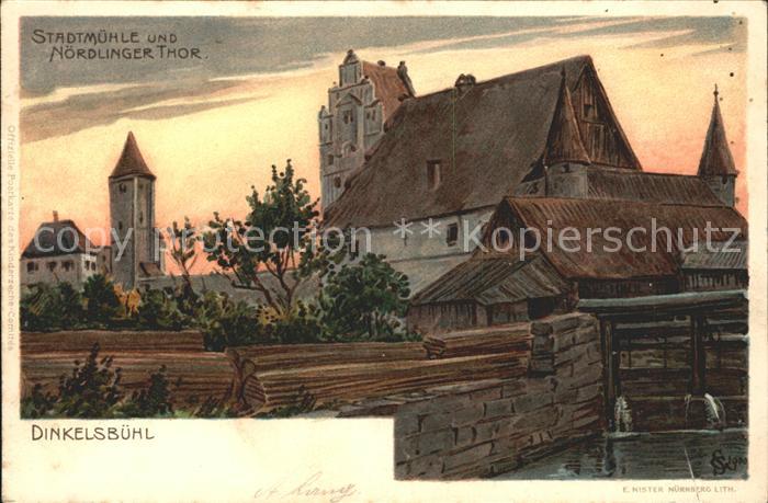Dinkelsbuehl Stadtmuehle Noerdlinger Tor Kuenstlerkarte
