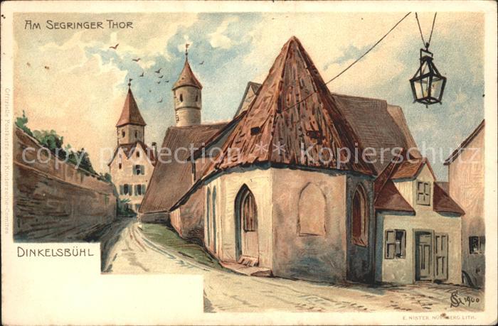 Dinkelsbuehl Am Segringer Tor Laterne Kirchtuerme Kuenstlerkarte