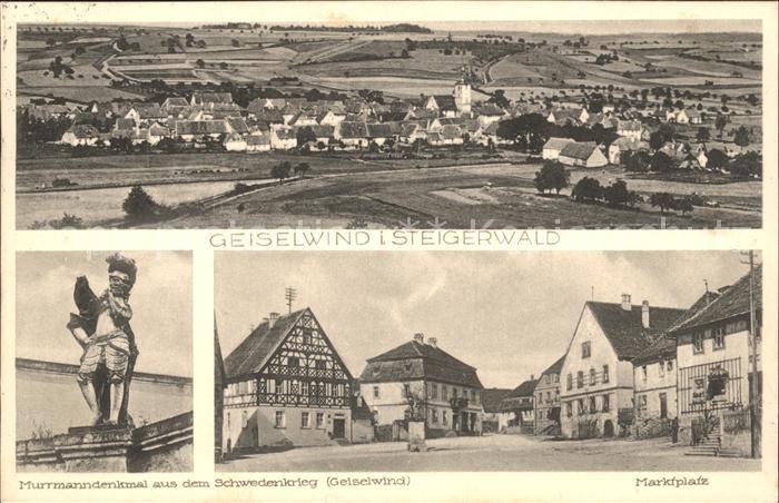 Geiselwind Gesamtansicht Murrmanndenkmal Schwedenkrieg Marktplatz Fachwerk