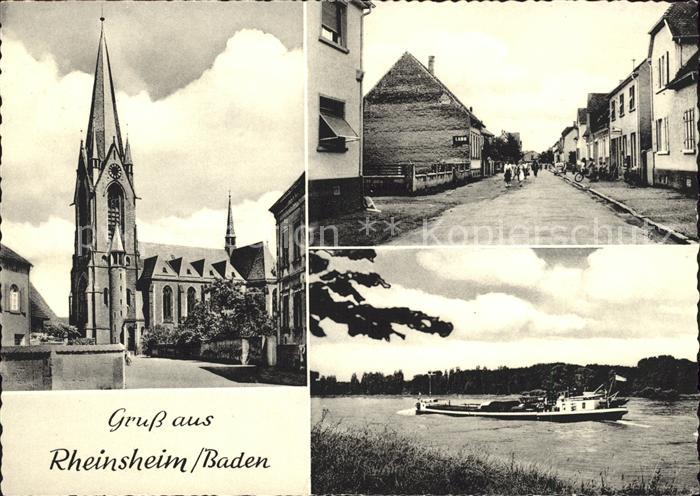 Rheinsheim Kirche Strassenpartie Rhein Schiff