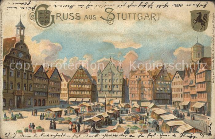Stuttgart Marktplatz Wappen Kuenstlerkarte