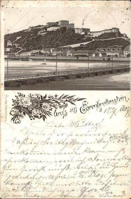 Ehrenbreitstein mit Festung Rhein Schiffsbruecke Deutsche Reichspost Bahnpost