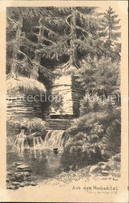 Bad Liebenzell Aus dem Monbachtal Schwarzwald Kuenstlerkarte J. Luz