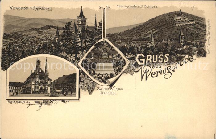 Wernigerode Harz Blick vom Agnesberg Schloss Rathaus Kaiser Wilhelm Denkmal