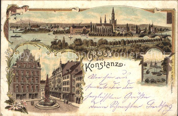 Konstanz Bodensee Panorama Kirche Hafeneinfahrt Brunnen