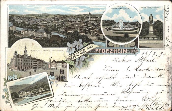 Pforzheim Stadtgarten Kaiser Wilhelm Denkmal Marktplatz Rathaus Kriegerdenkmal K