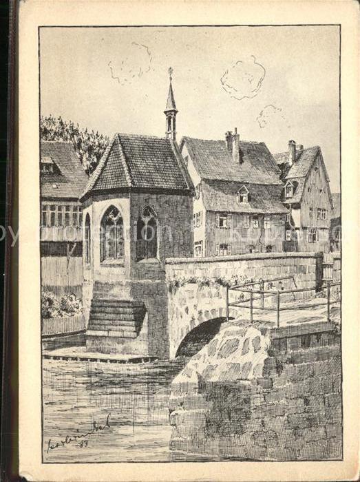 Calw Nagoldbruecke mit Nikolauskapelle Zeichnung Karl Winkel
Serie Die Schwaebi