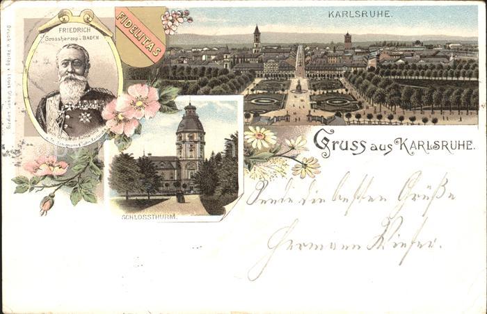 Adel Baden Friedrich I. Schlossturm Karlsruhe Litho