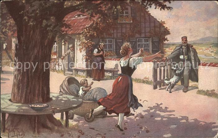 Thiele Arthur Wiedersehen in der Heimat Nr. 269 Soldat Frau Baby Kinderwagen