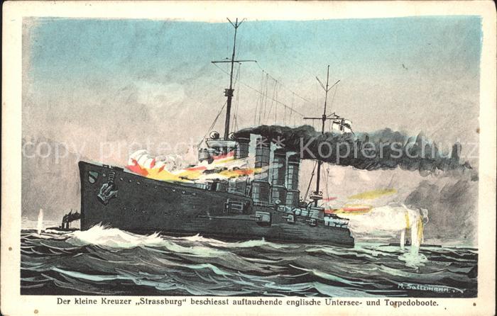 Marine WK1 Kreuzer Strassburg Künstlerkarte M. Sal