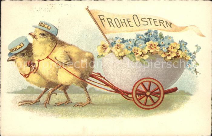 Vermenschlicht Kueken Ostern Ei Vergissmeinnicht Primeln Litho
