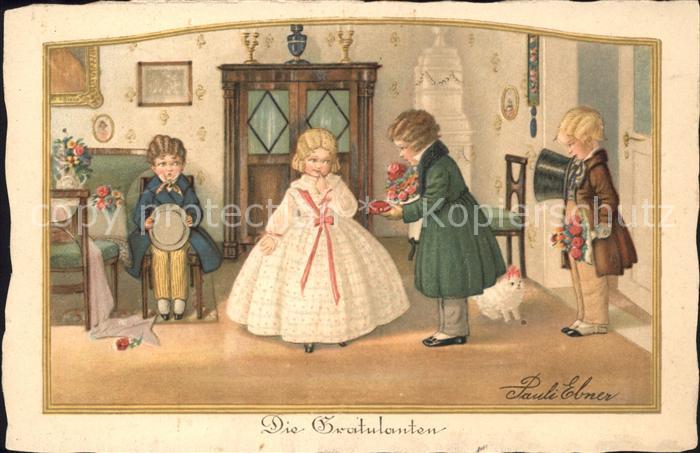 Geburtstag Kinder Zylinder Blumen Hund Kuenstlerkarte Pauli Ebner