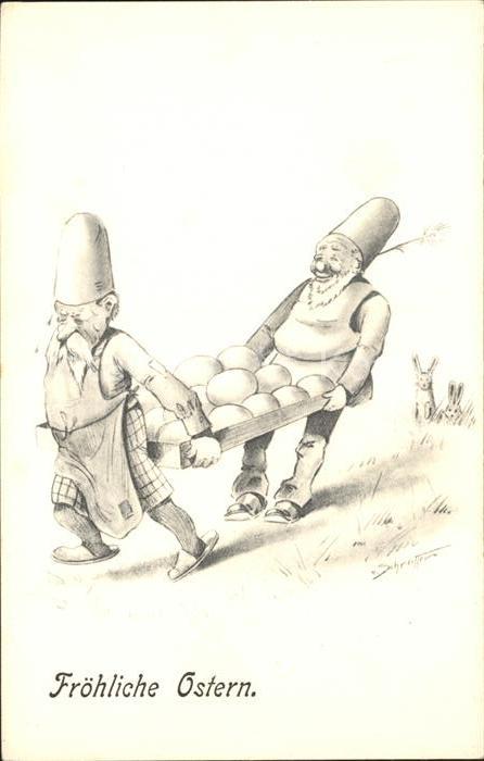 Zwerge Dwarfs Nains Hasen Ostereier Ostern Kuenstlerkarte v. Schreitter