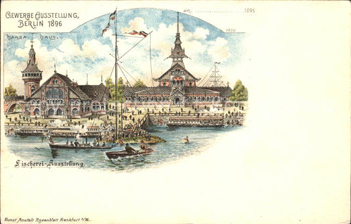 Ausstellung Gewerbe Berlin 1896 Fischerei-Ausstellung Hansa Haus Litho