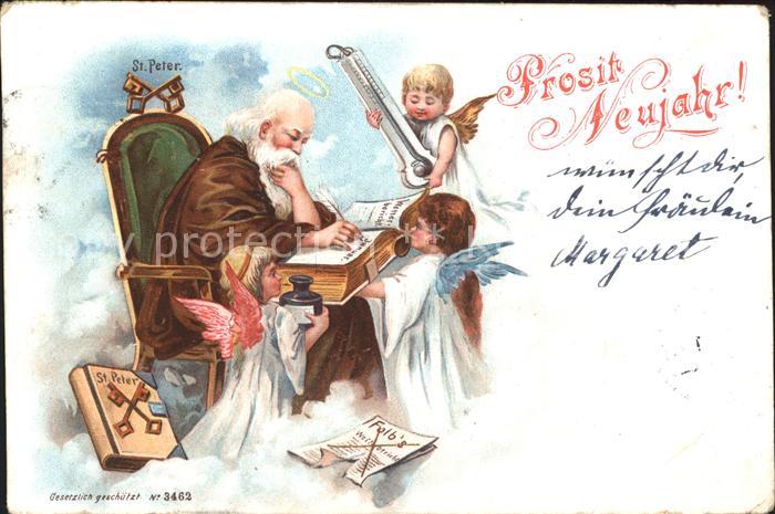 Engel St. Peter Thermometer Neujahr Tinte Litho