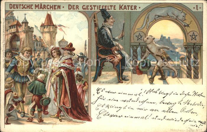 Maerchen Sagen Der gestiefelte Kater Kuenstlerkarte O. A. Koch Litho