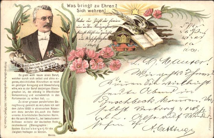 Stenographie Deutscher Reichstag Dr. M. Weiss Spruch