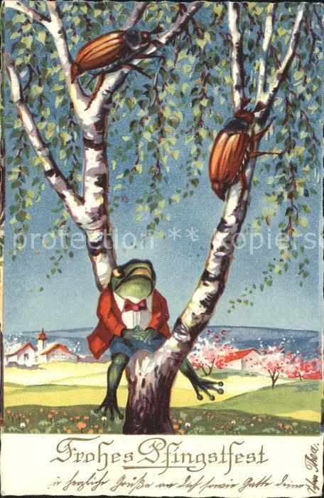 Vermenschlicht Frosch Maikaefer Pfingsten Litho