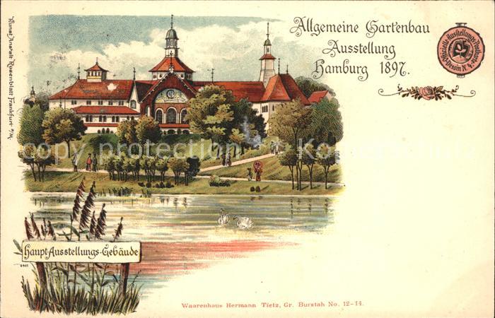 Ausstellung Gartenbau Hamburg 1897 Haupt-Ausstellungsgebaeude Litho