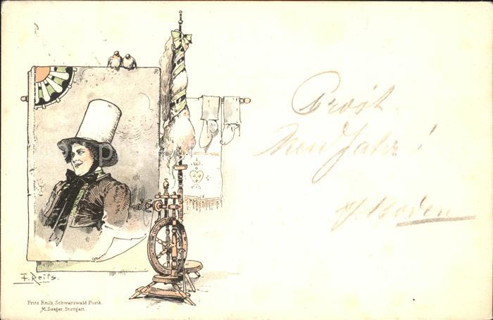 Reiss Fritz Frau Tracht Spinnrad
