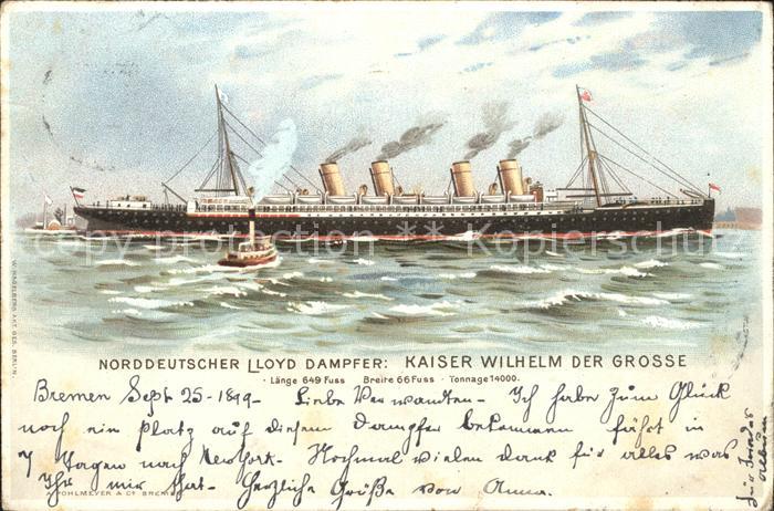 Dampfer Oceanliner Kaiser Wilhelm der Grosse Litho