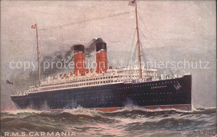 Dampfer Oceanliner R.M.S. Carmania Kuenstlerkarte Charles J. de Lacy