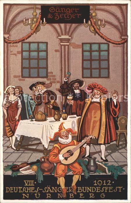 Saengerbundfest VIII. Nuernberg Saenger und Zecher Mandoline Geige Wein