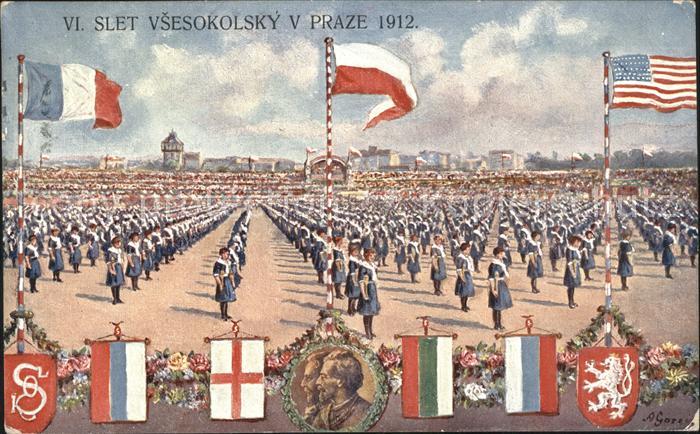 Tschechische Republik Parade Frauen mit Fahnen