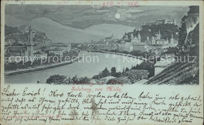 SALZBURG  AT Blick von Muelln bei Mondschein