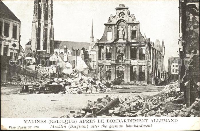 Malines Mechelen Flandre apres le bombardements