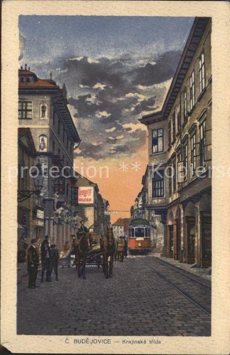 Budejovice Strassenpartie Strassenbahn Pferdewagen