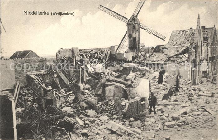 Middelkerke zerstoerte Stadt mit Muehle