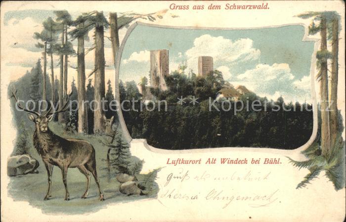 Buehl Baden Burg Windeck Hirsch Litho