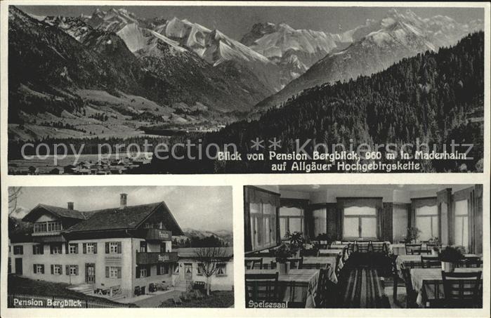 Maderhalm Pension BergblickSpeisesaal Allgaeuer Hochgebirgskette