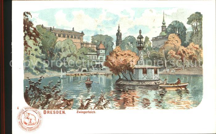 Dresden Zwingerteich Litho Kuenstler-Postkartenberlag-Hoffmanns-Staerkefabriken
