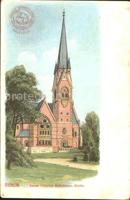 BERLIN  CITY Kaiser Friedrich Gedaechtniss-Kirche Litho Kuenstler-Postkartenverl