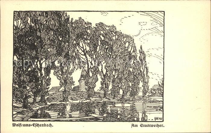 Wolframs-Eschenbach Am Stadtweiher Federzeichnung