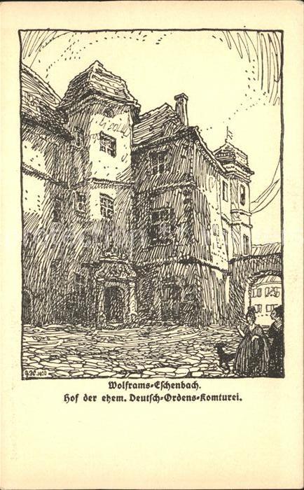 Wolframs-Eschenbach Hof der ehemaligen Deutsch- Ordens- Komturei Federzeichnung