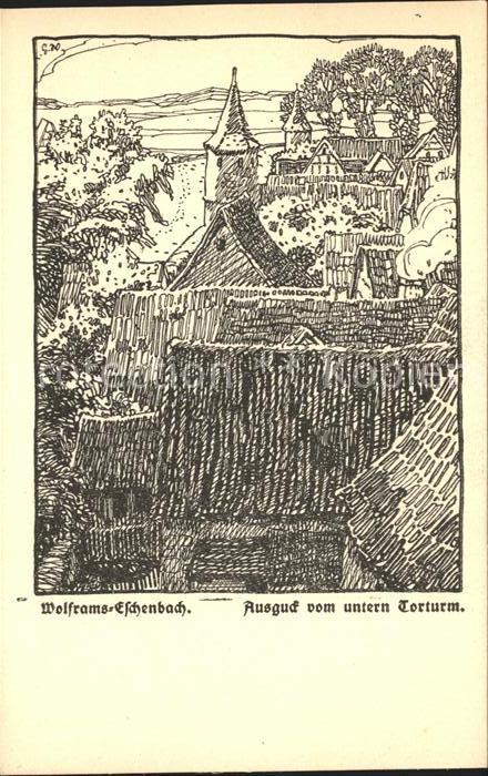 Wolframs-Eschenbach Ausguck vom unteren Torturm Federzeichnung