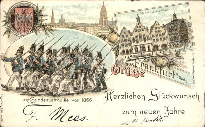 Frankfurt Main Bundespatrouille vor 1866 Roemer Alte Haeuser Litho