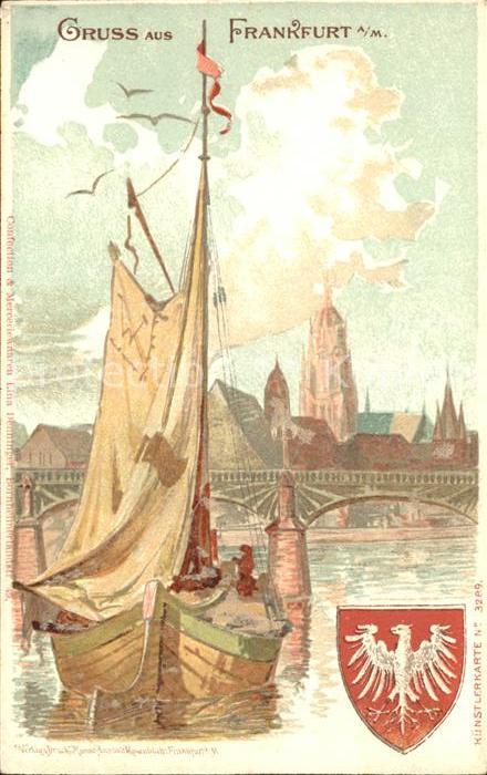 Frankfurt Main Segelboot Wappen Litho