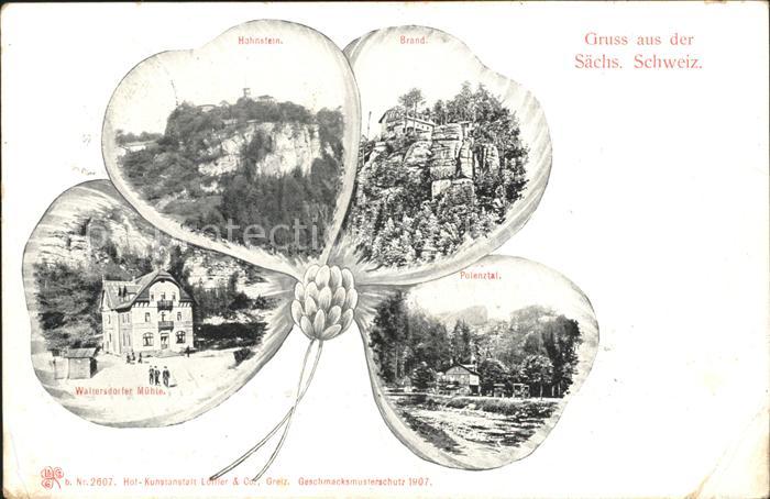 Kleeblatt-Litho Hohnstein Waltersdorfer Muehle Polenztal Brand