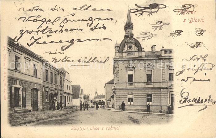 Blovice Blowitz Kostelni ulice s radnici