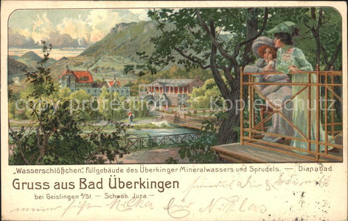 Bad ueberkingen Wasserschloesschen Dianabad Litho