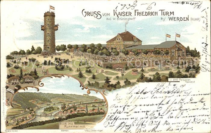 Werden Ruhr Kaiser-Friedrich-Turm Litho Ruhrtal Bahnhof Litho