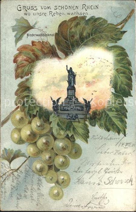 Niederwalddenkmal Weinblatt-Karte Trauben Litho