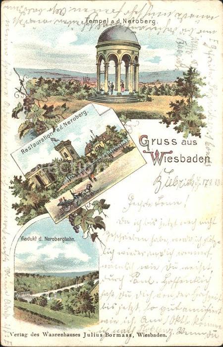 Wiesbaden Tempel Neroberg Restaurant Viadukt Litho