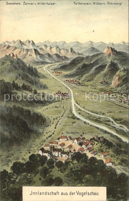 Panoramakarte Innlandschaft Neubeuren Grenzhorn Zahmer Wilder Kaiser Litho
