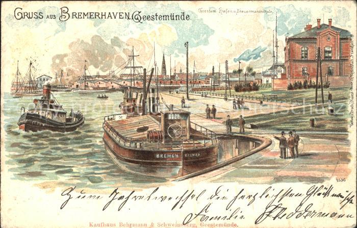 Bremerhaven Geestemuende Hafen Steuermannschule Litho